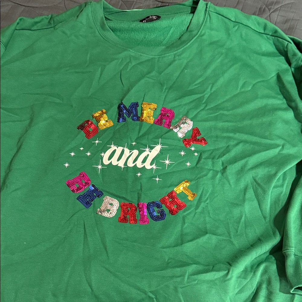 Green Kids Shirt with Colorful Sequin Design